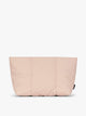 Light pink Rose Quartz CALPAK Luka 2 Quart Zip Pouch bag with stitched paneling and top zipper, shown against a plain white background; ZLPM2601-ROSE-QUARTZ