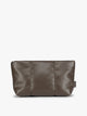  CALPAK Luka 1 quart brown Mushroom vegan leather pouch bag with a quilted, padded design and a small brand tag on the right side, shown against a plain white background; ZLPS2601-MUSHROOM-PU