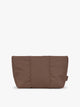 Dark brown Walnut colored CALPAK Luka 1 Quart Pouch with vertical stitched paneling and top zipper, shown against a plain white background; ZLPS2601-WALNUT