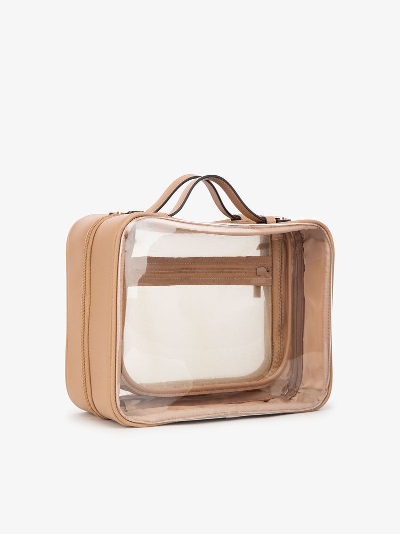 CALPAK clear cosmetic bag with handles; CCC2001-CARAMEL