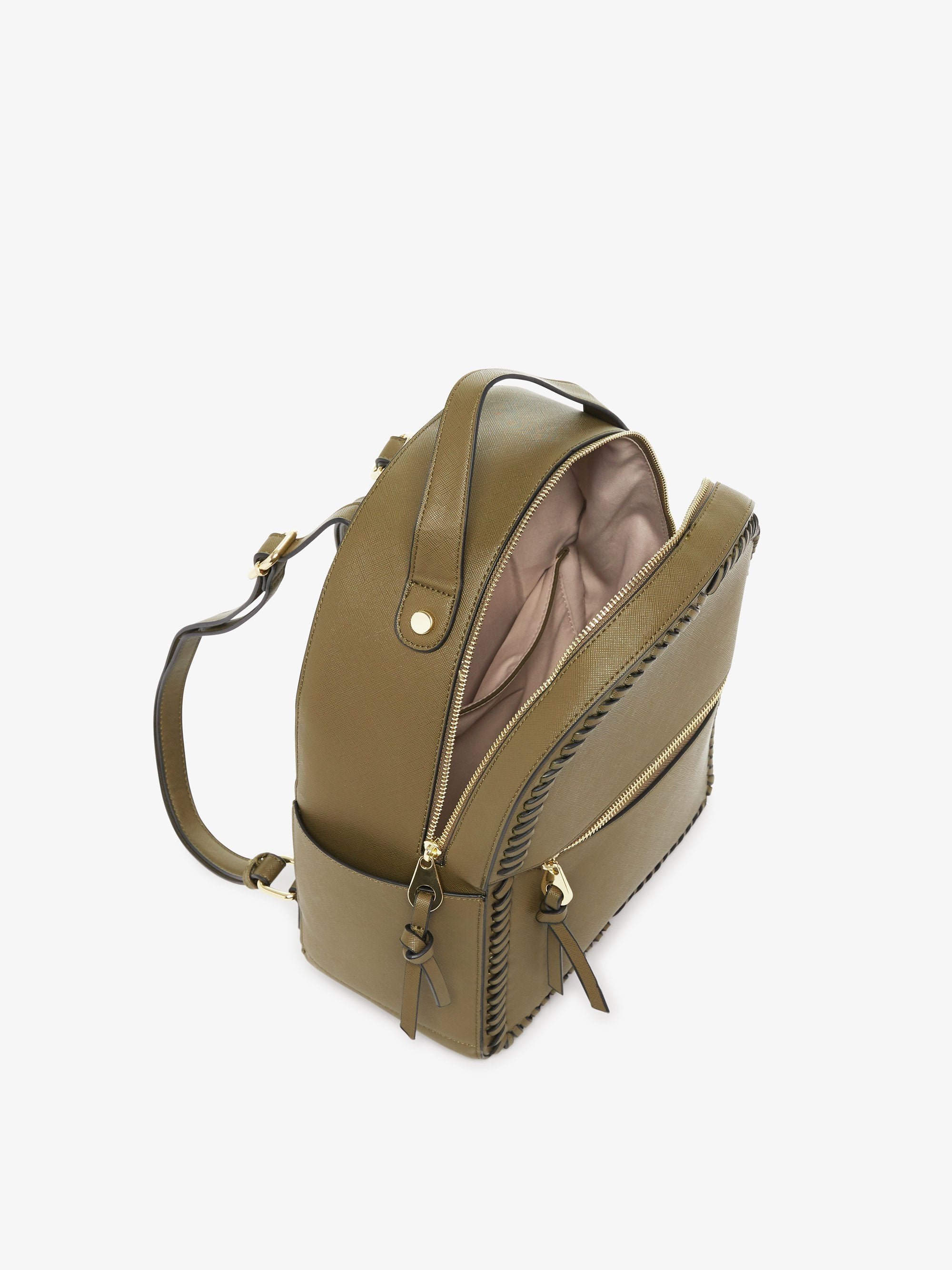small olive green CALPAK Kaya backpack for women