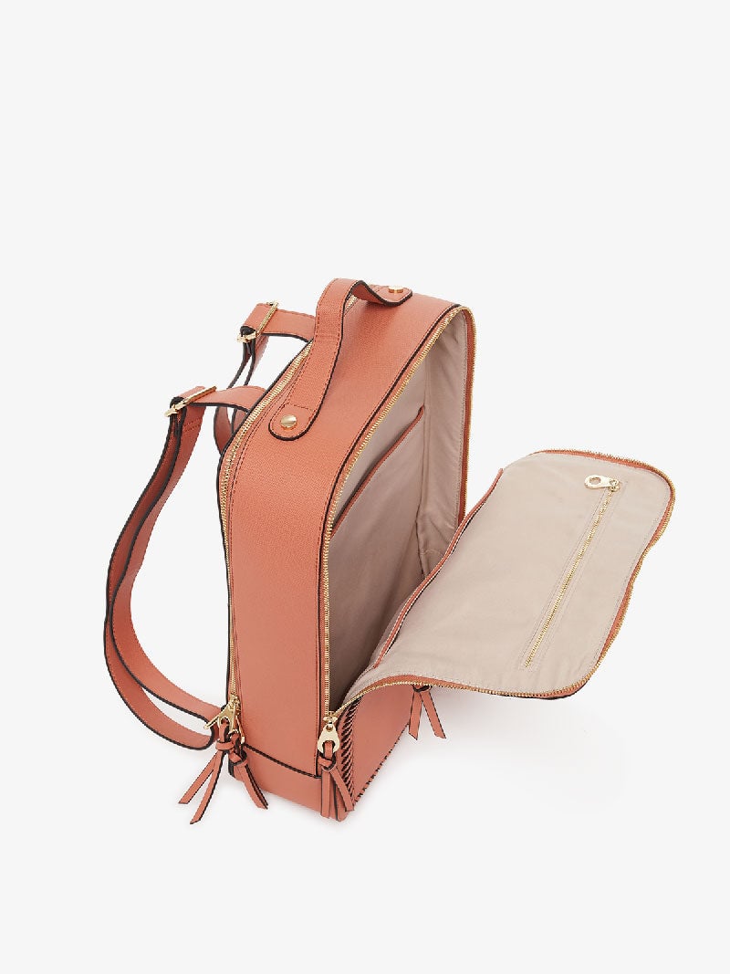 peach terracotta CALPAK Kaya laptop backpack with compartments