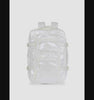MP4 showing front, back, and sides of CALPAK Terra 26L Laptop Duffel Backpack with multiple pockets in shiny white Moonbeam on a white background; BPH2201-MOONBEAM