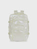 MP4 showing front, back, and sides of CALPAK Terra 26L Laptop Duffel Backpack with multiple pockets in shiny white Moonbeam on a white background; BPH2201-MOONBEAM
