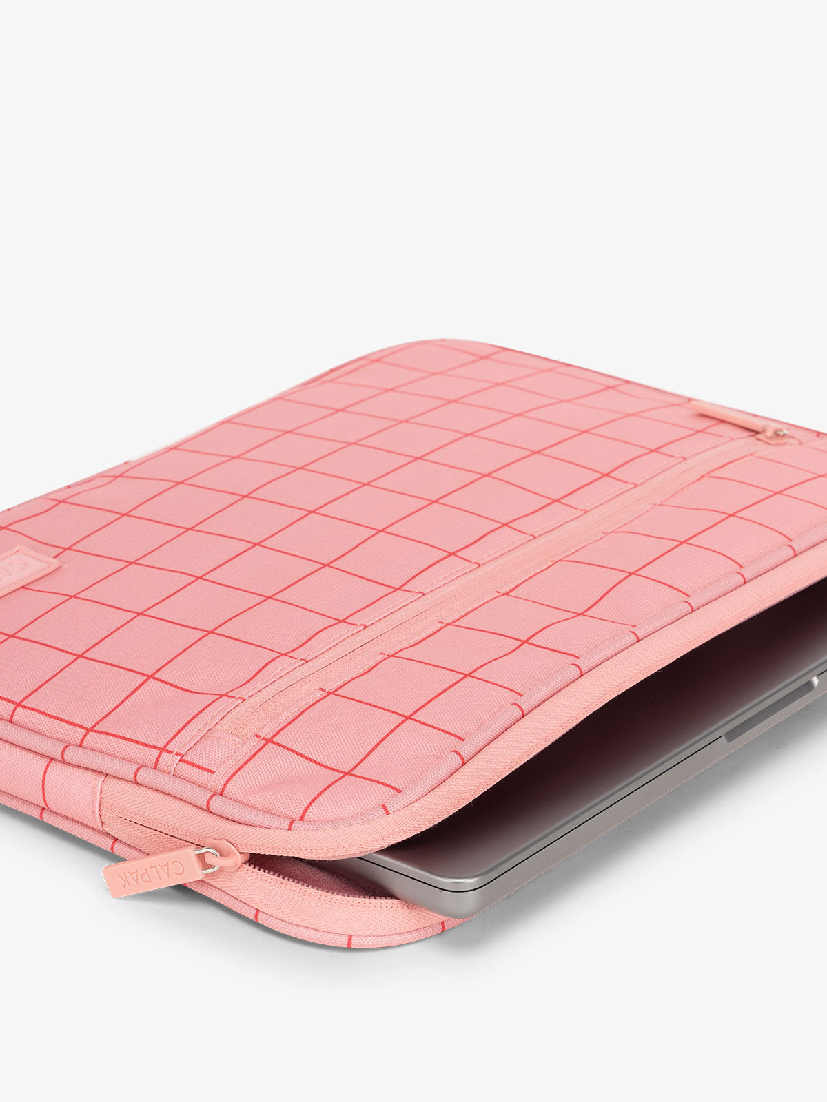 CALPAK 13-14 Inch Laptop sleeve with protective pockets for work in pink grid