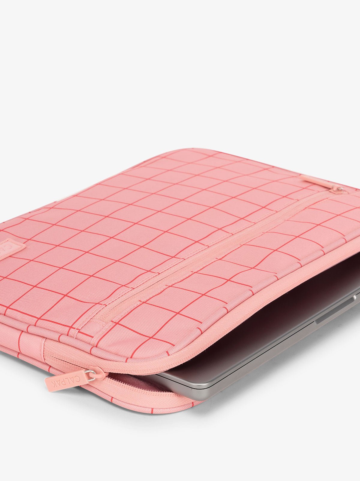 CALPAK 13-14" laptop sleeve with front zipper pouch in pink grid
