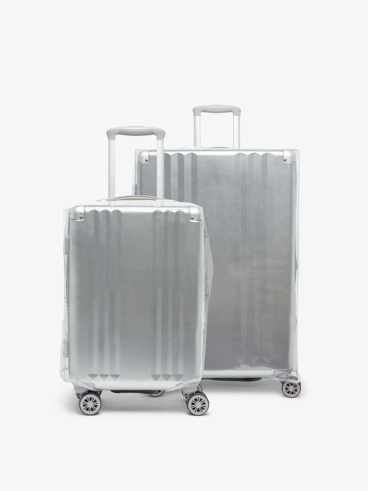 Plastic clear simple luggage cover with velcro closure at bottom for CALPAK 2-piece luggage sets
