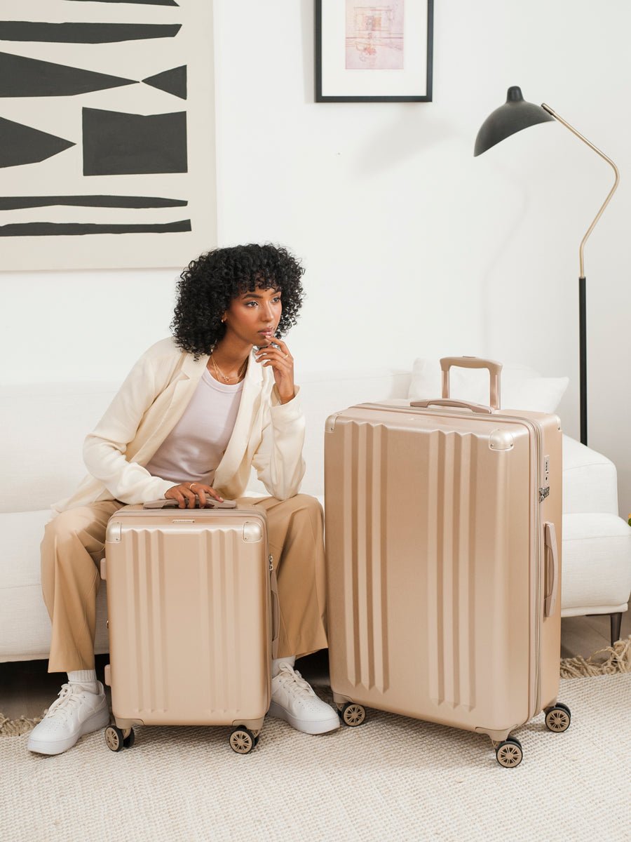 womens luggage sets in gold