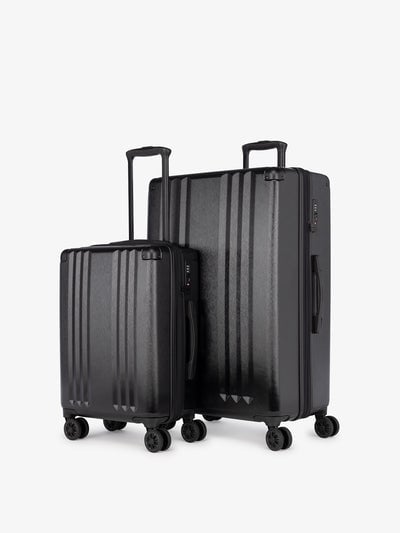 CALPAK Ambeur: 2 piece lightweight expandable black hard shell luggage set with carry on; LAM2000-BLACK