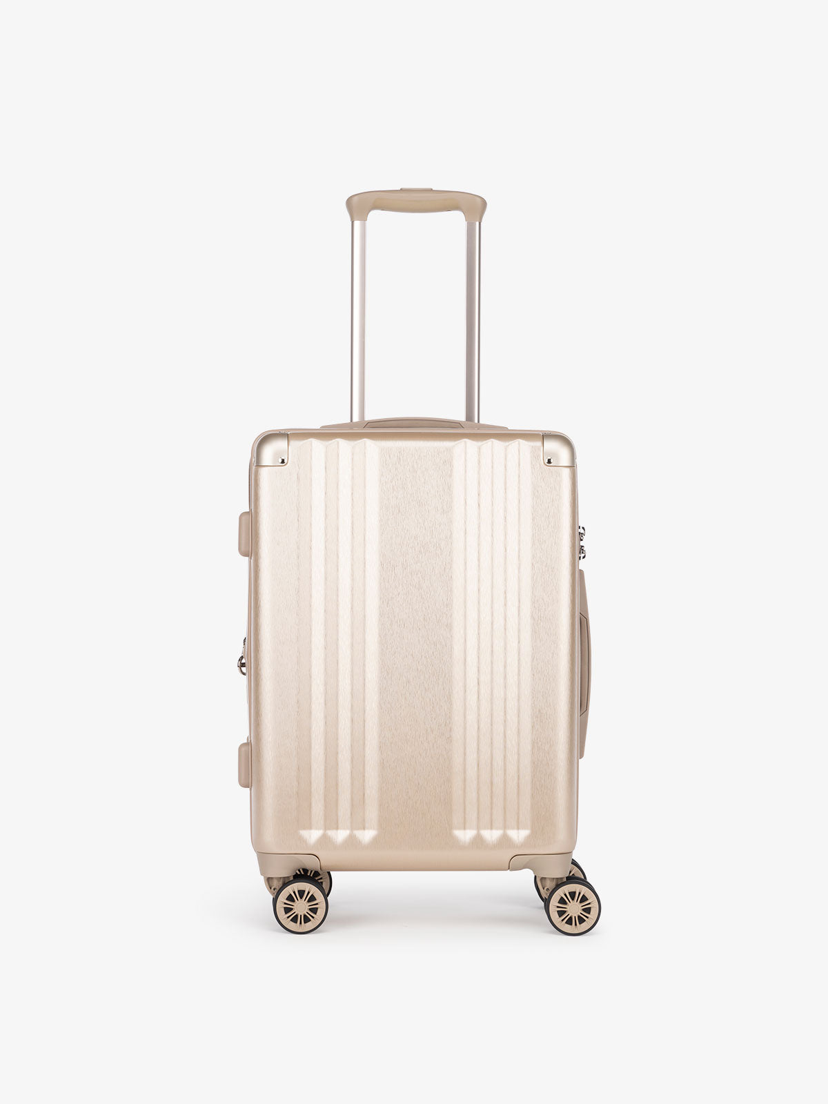gold CALPAK Ambeur 22 inch hard shell rolling spinner carry on as a part of a luggage set