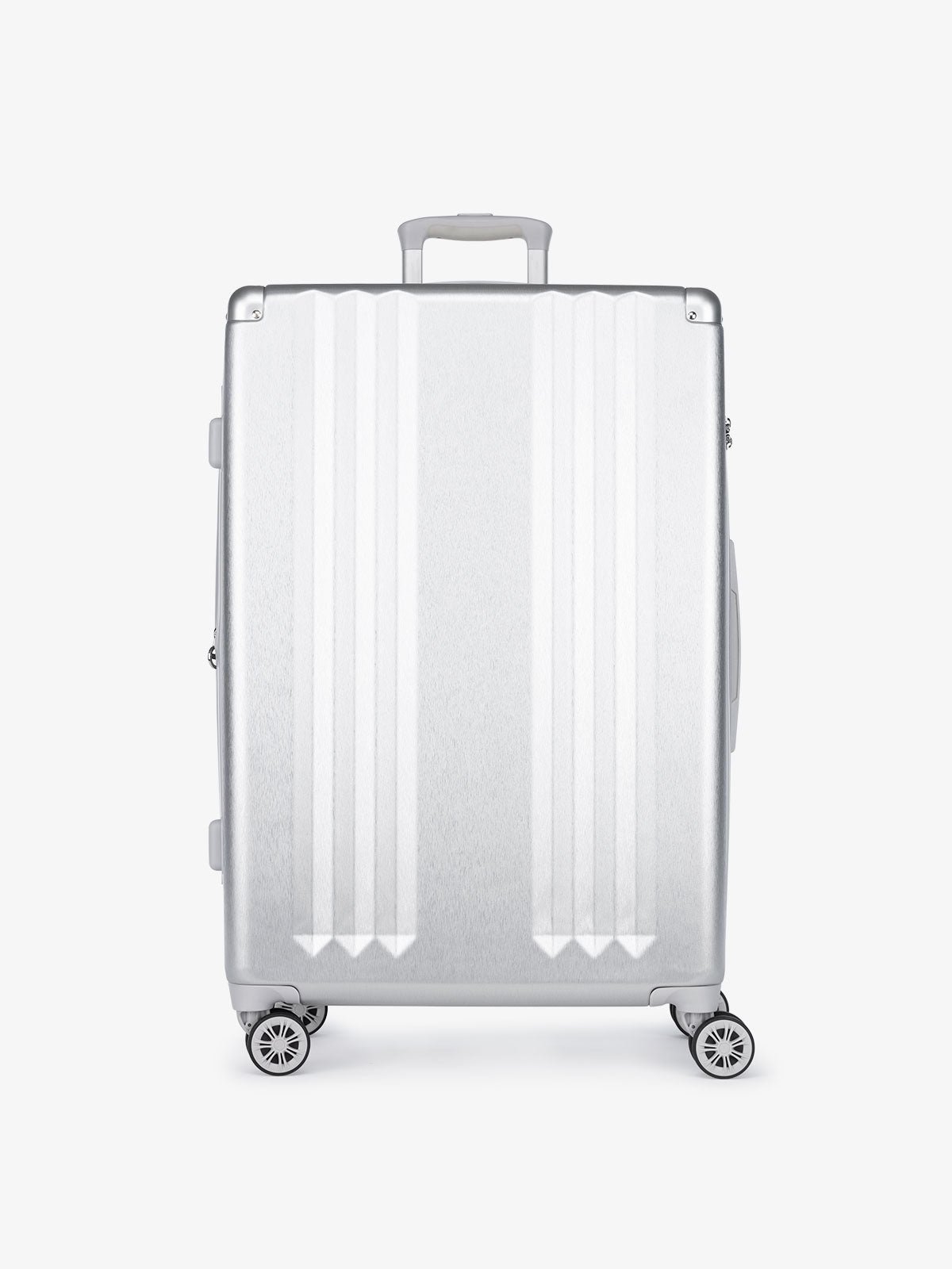 CALPAK Ambeur large silver hard shell suitcase part of 3 piece luggage set