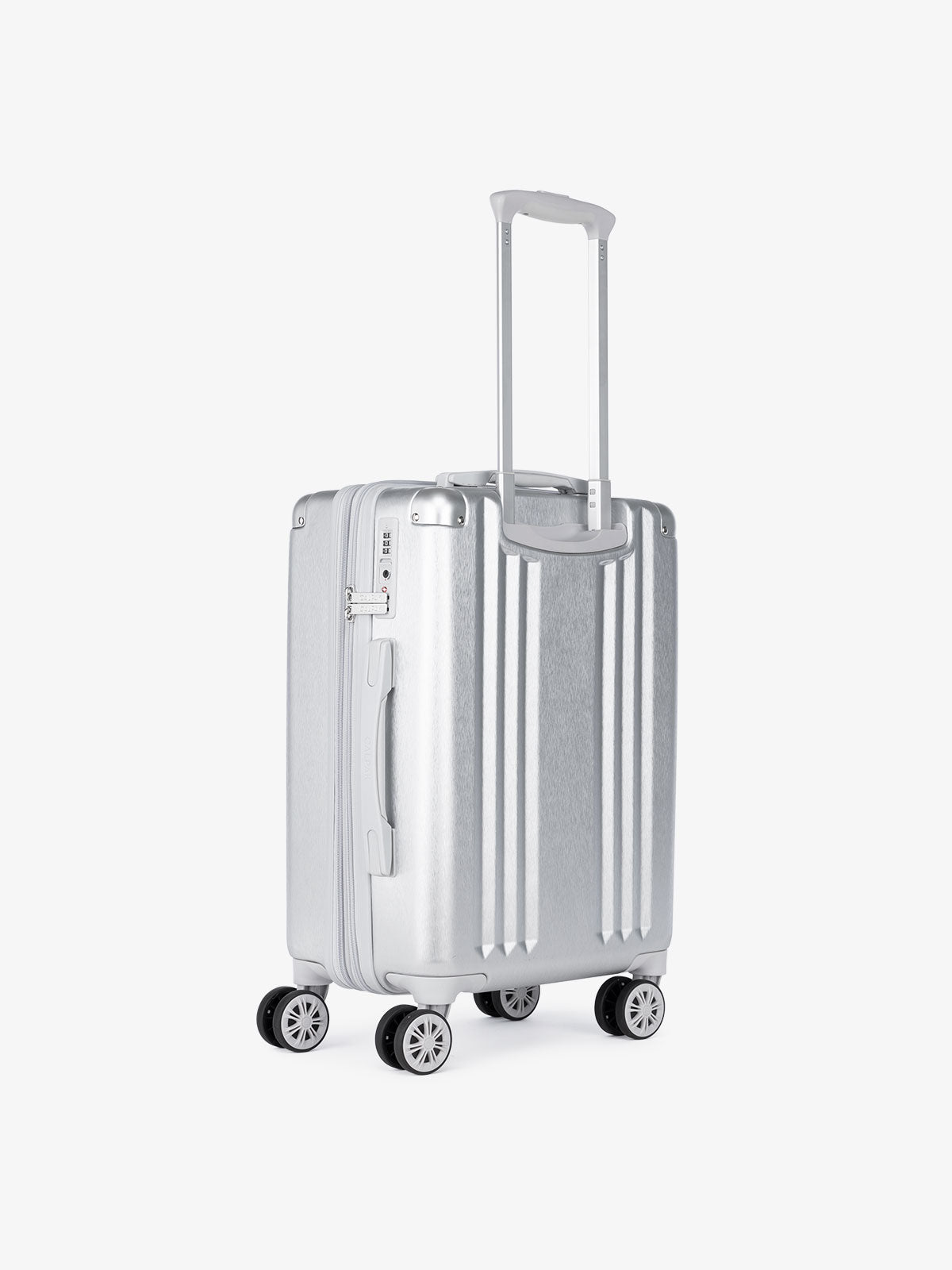 CALPAK Ambeur silver hard shell lightweight rolling spinner carry on suitcase