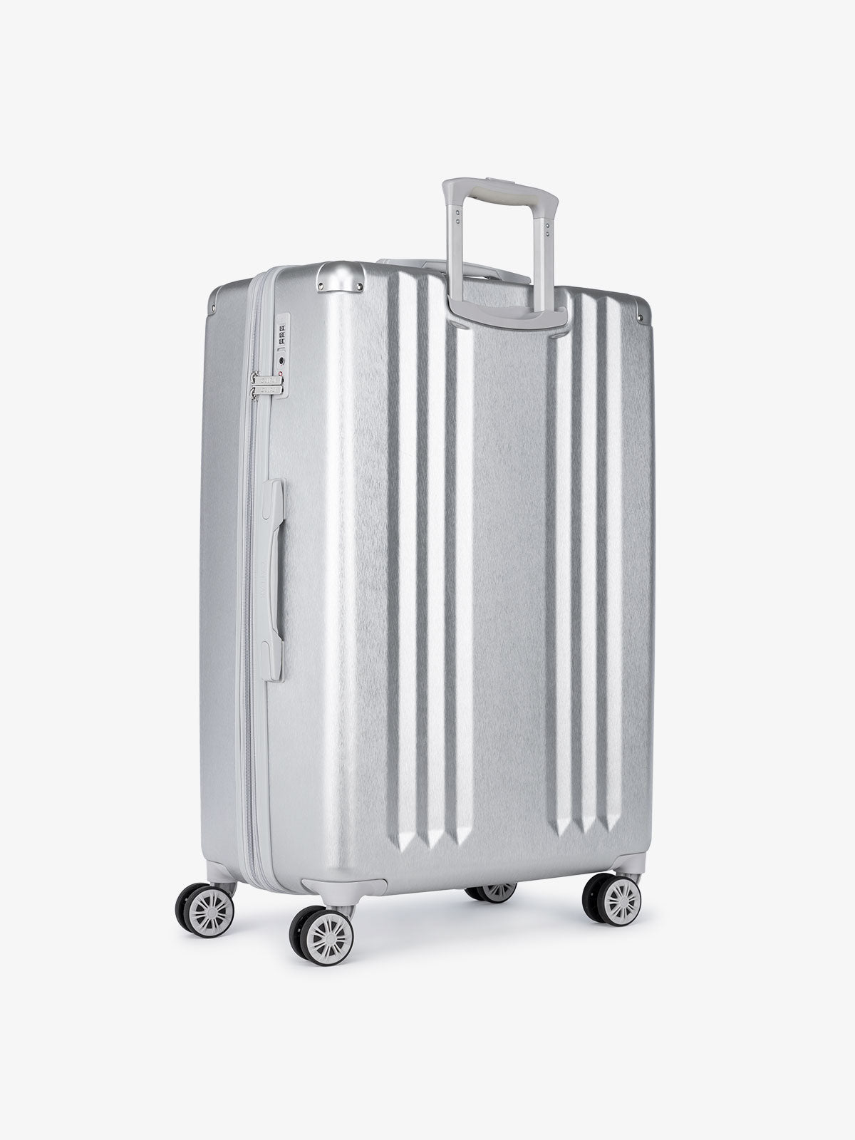 large 30 inch silver lightweight hardside suitcase