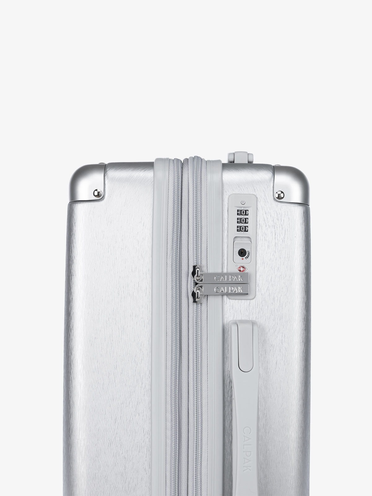 CALPAK Ambeur silver large size expandable suitcase with built in TSA lock