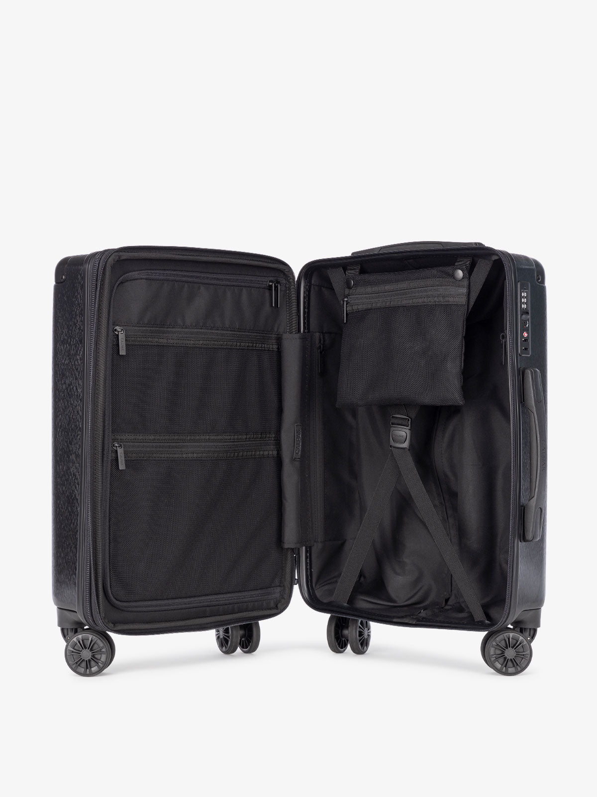 CALPAK Ambeur black medium sized expandable suitcase with compression straps