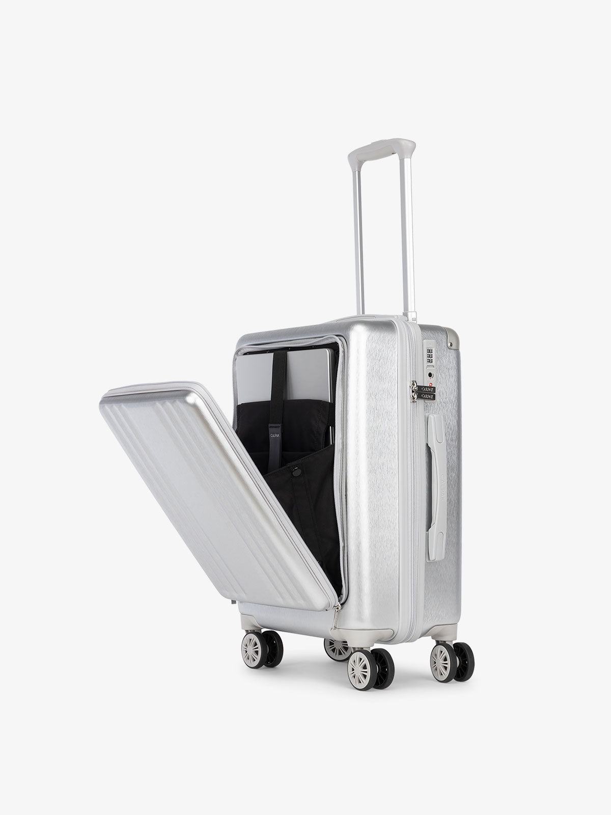 CALPAK Ambeur front pocket lightweight carry-on luggage in sliver