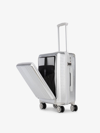 CALPAK Ambeur front pocket lightweight carry-on luggage in sliver; LAM1020-FP-SILVER