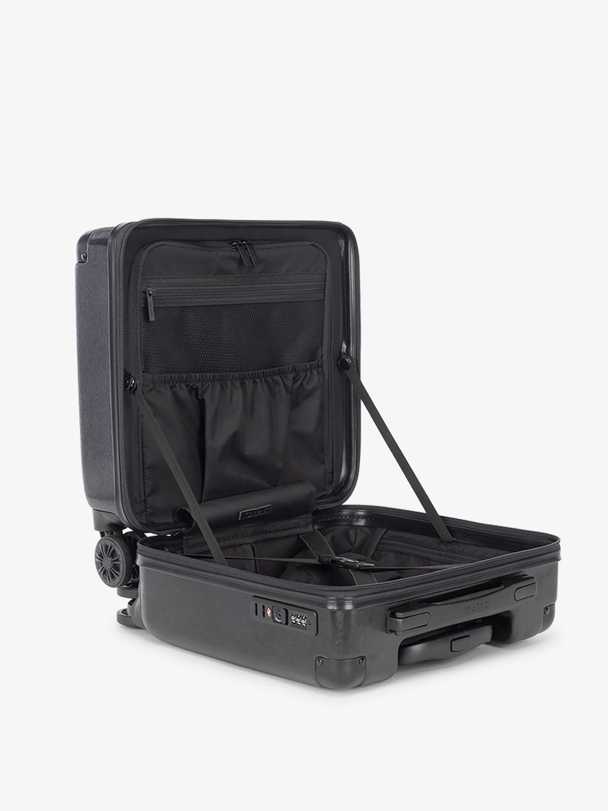 CALPAK Ambuer small carry on with divider and multiple interior pockets in black