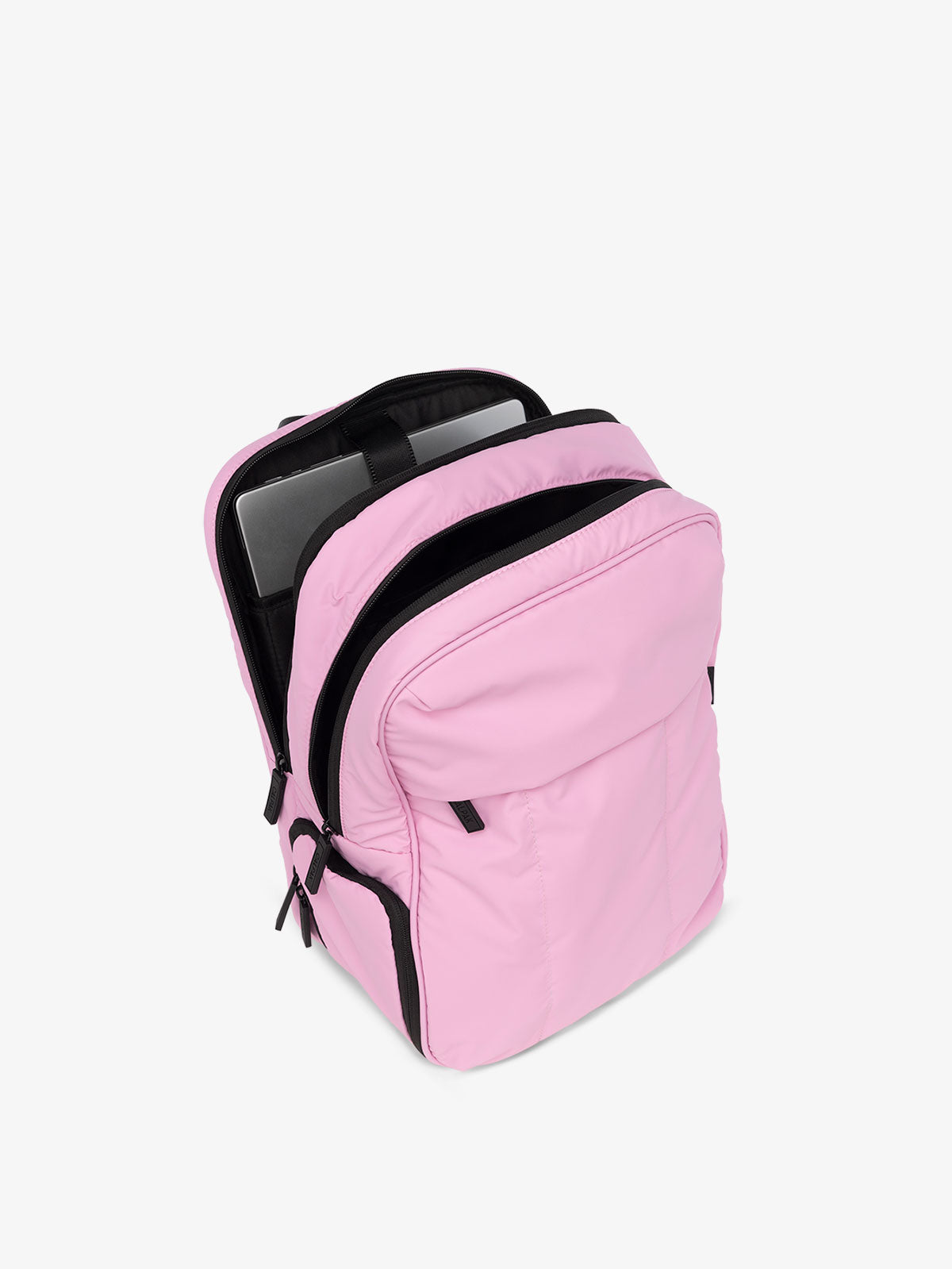 CALPAK Luka Laptop Backpack for travel with multiple compartments in bubblegum pink