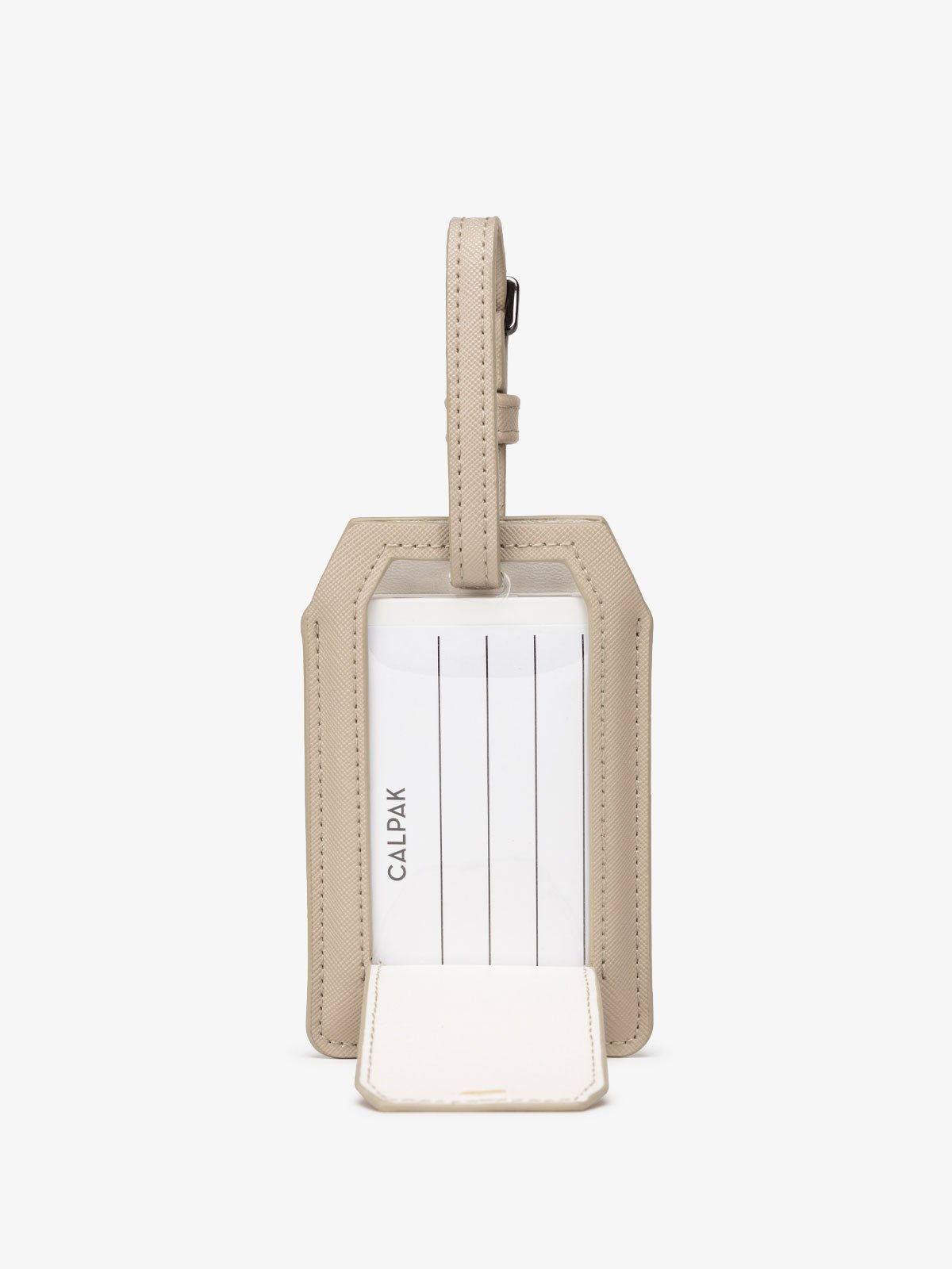 CALPAK luggage tag with portable charger in stone