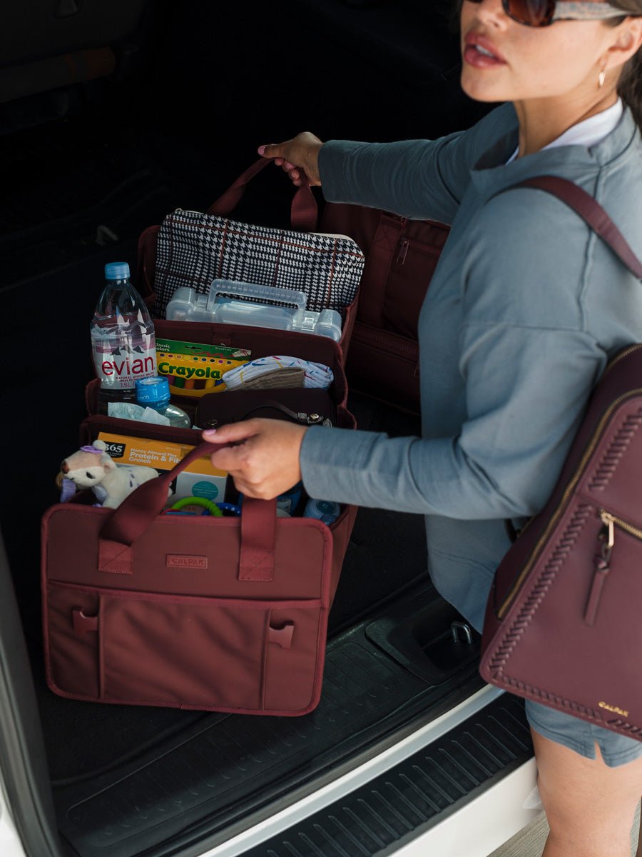 Portable car trunk organizer with handles
