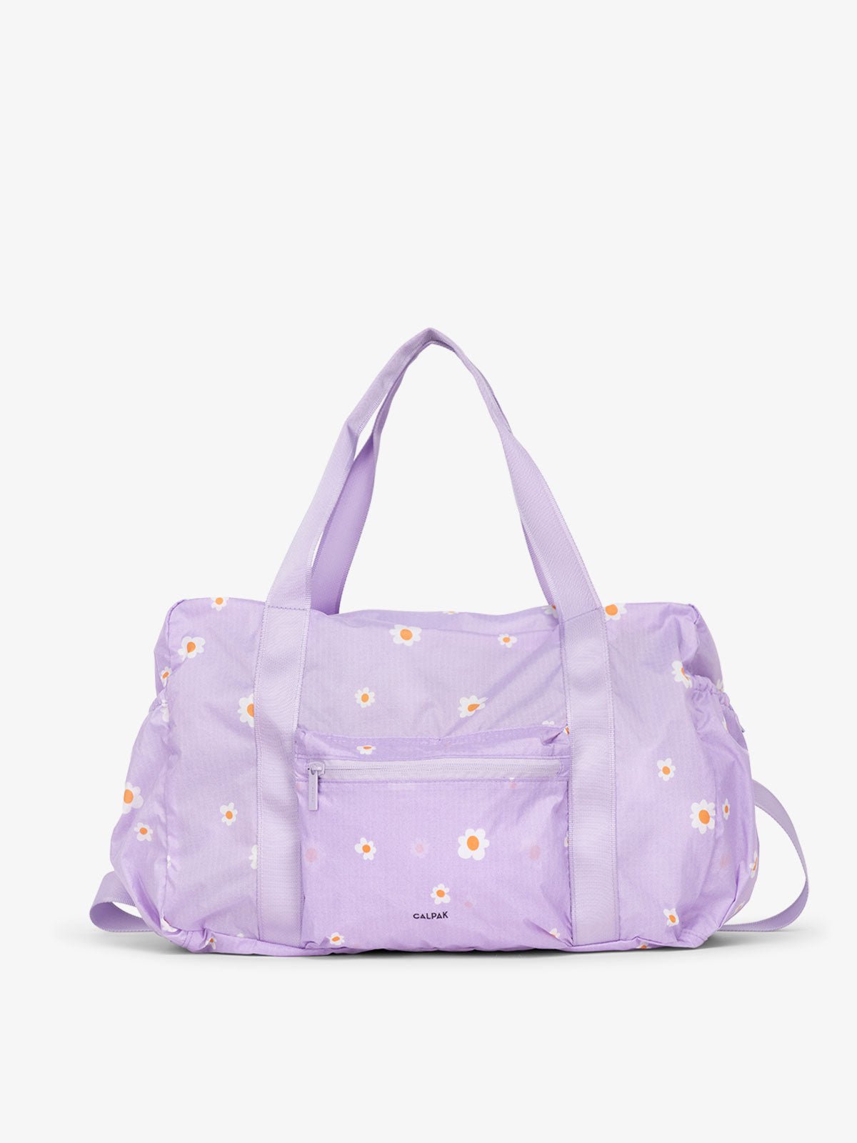 CALPAK Compakt duffel bag with removable crossbody strap and water resistant fabric in orchid fields