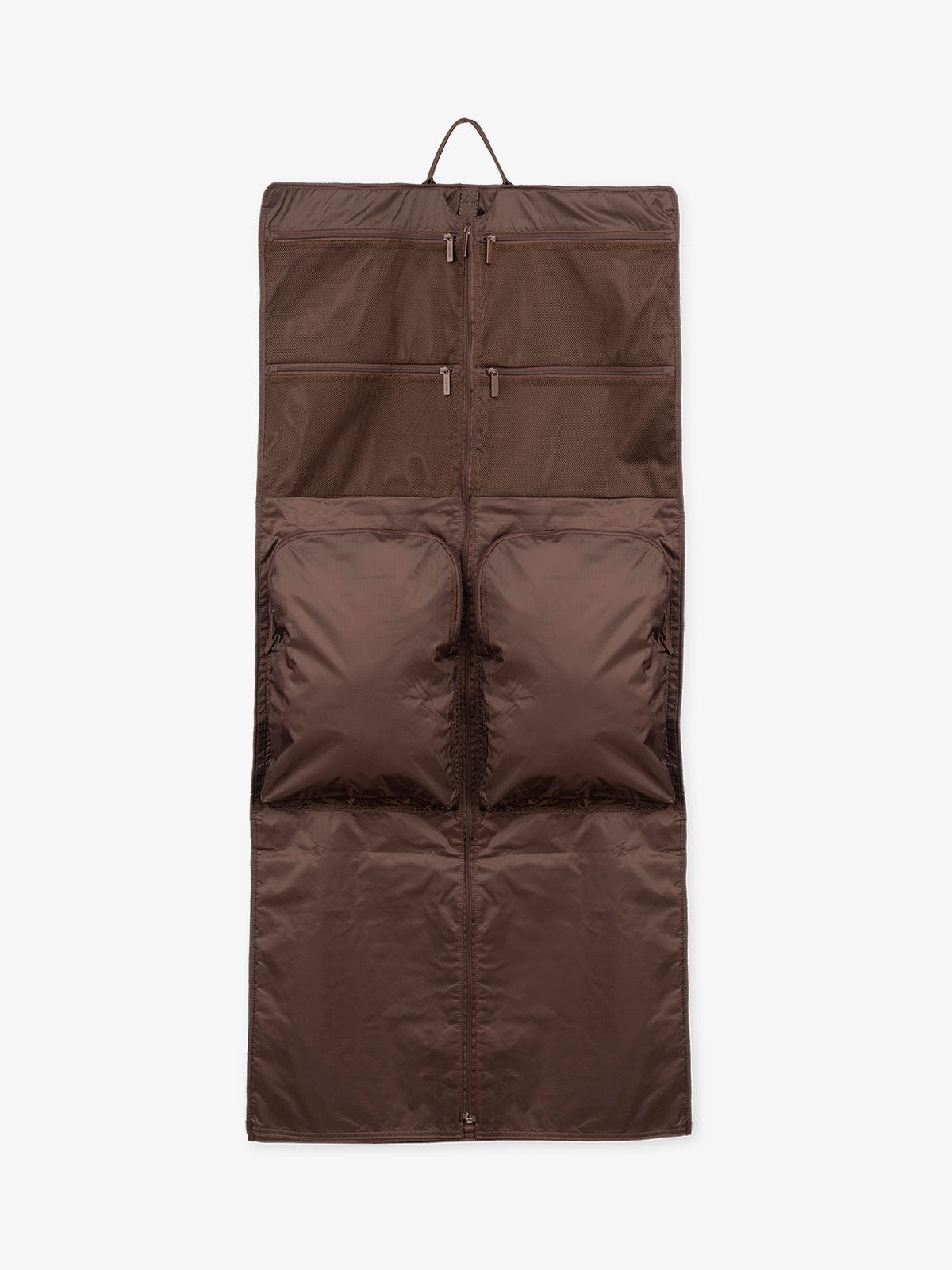 CALPAK Compakt large garment bag for travel with water resistant ripstop nylon fabric and multiple pockets in walnut