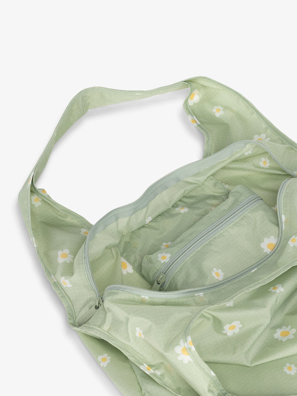 CALPAK Green and White Daisy, Packable nylon tote bag