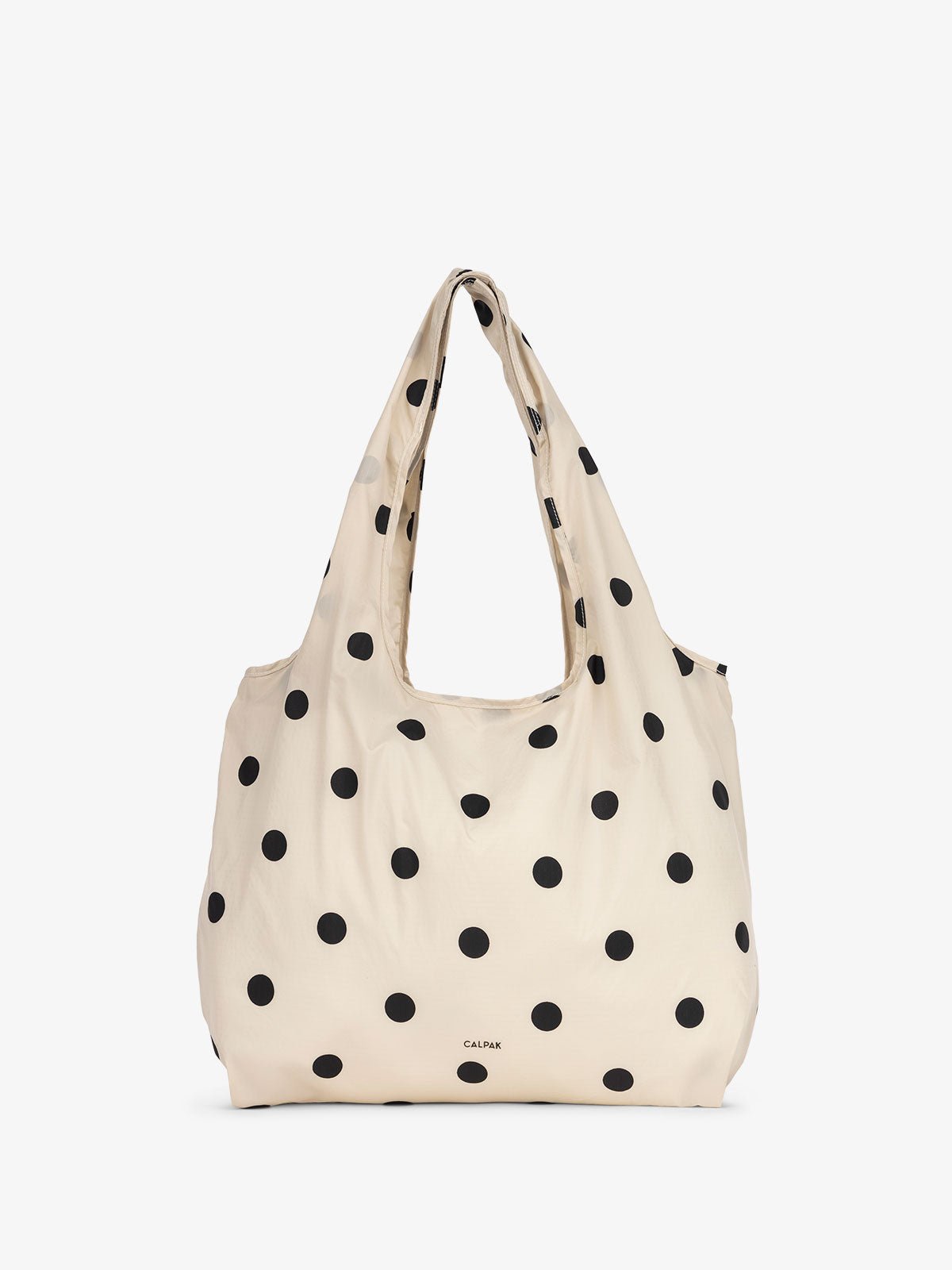 Nylon foldable tote bag for grocery shopping in polka dot print