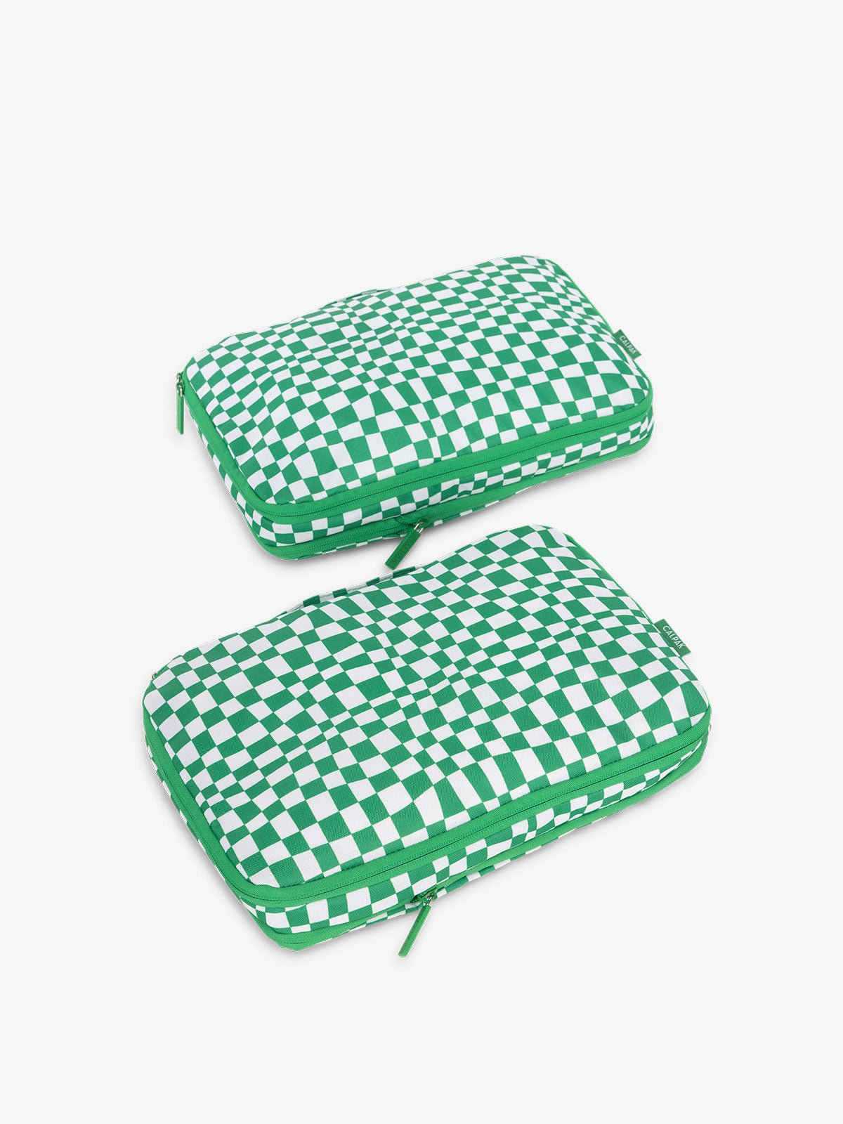 CALPAK compression packing cubes in green checkerboard