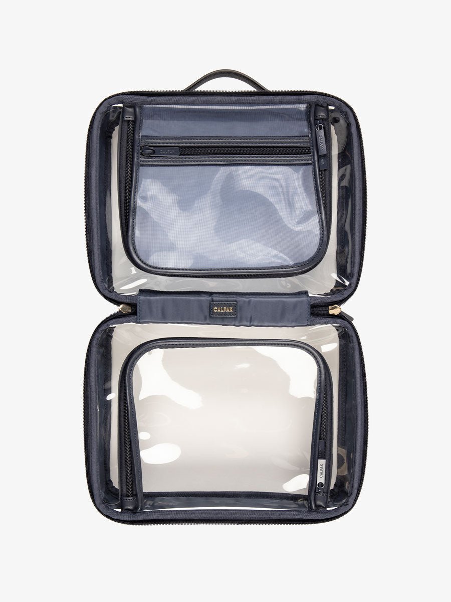 CALPAK large travel makeup bag with compartments in navy