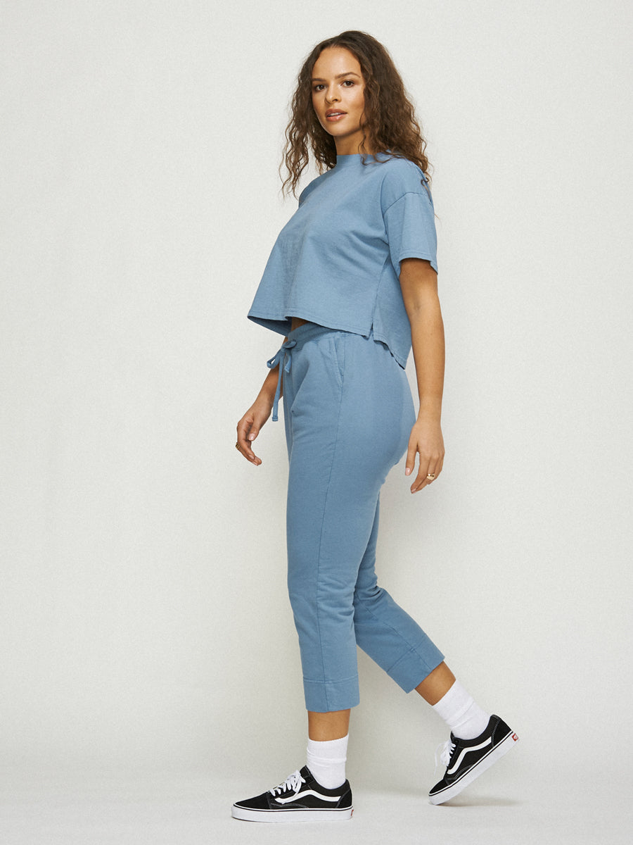 cropped 100% cotton t-shirt in blue