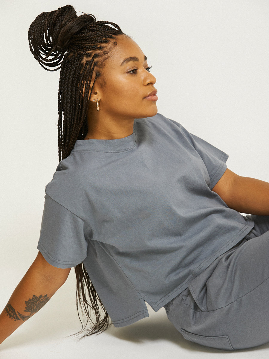 CALPAK womens cropped grey cotton t-shirt