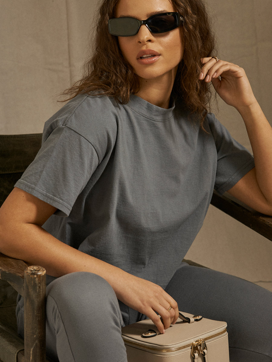 CALPAK  cropped 100% cotton grey t-shirt