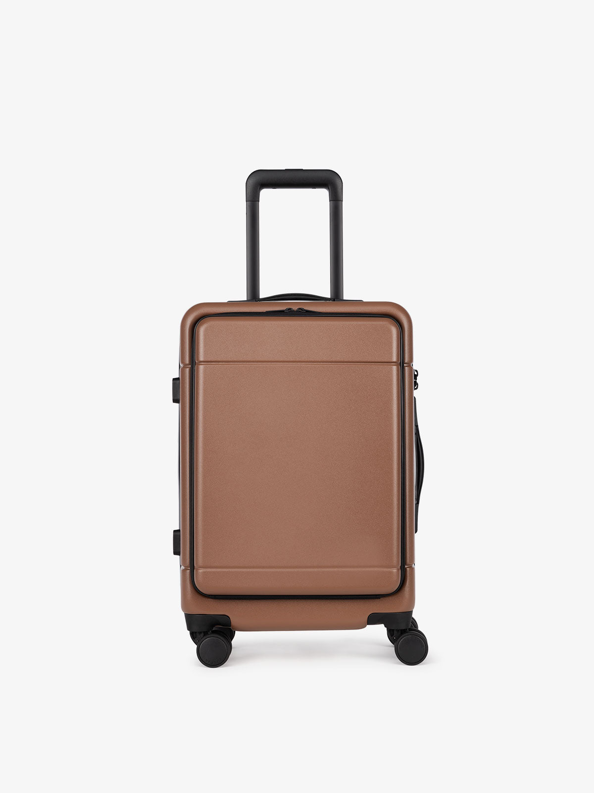 CALPAK Hue hardside carry-on suitcase with laptop pocket in brown hazel color