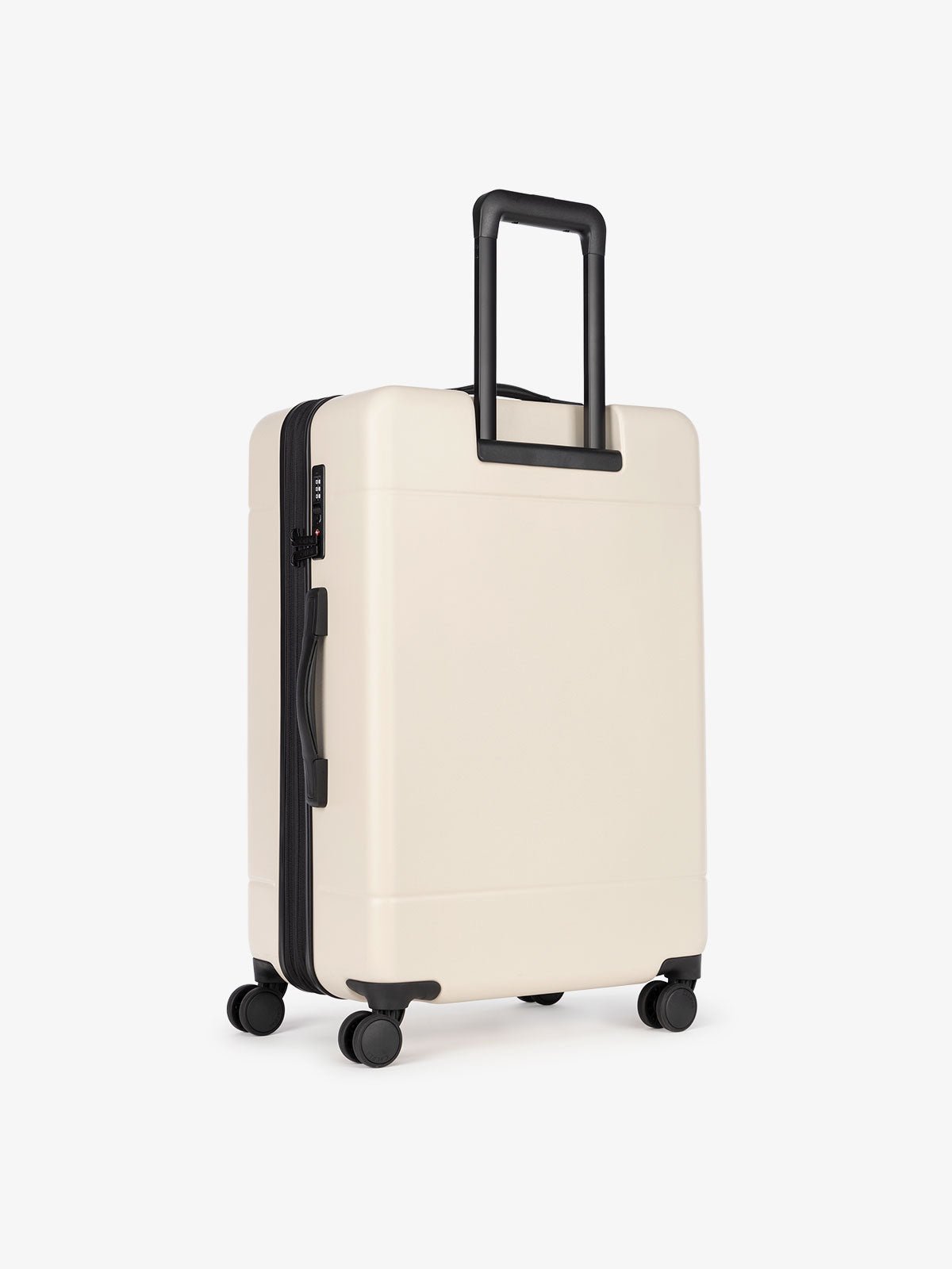 medium size cream linen CALPAK Hue suitcase hard shell spinner luggage