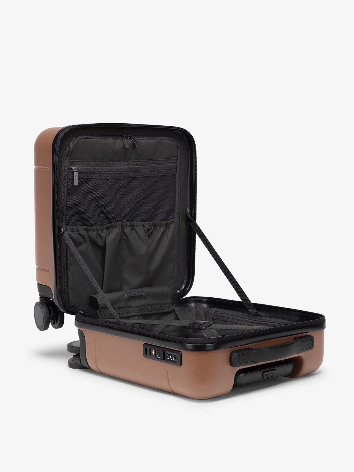 Hue mini carry on luggage with compression straps and multiple pockets