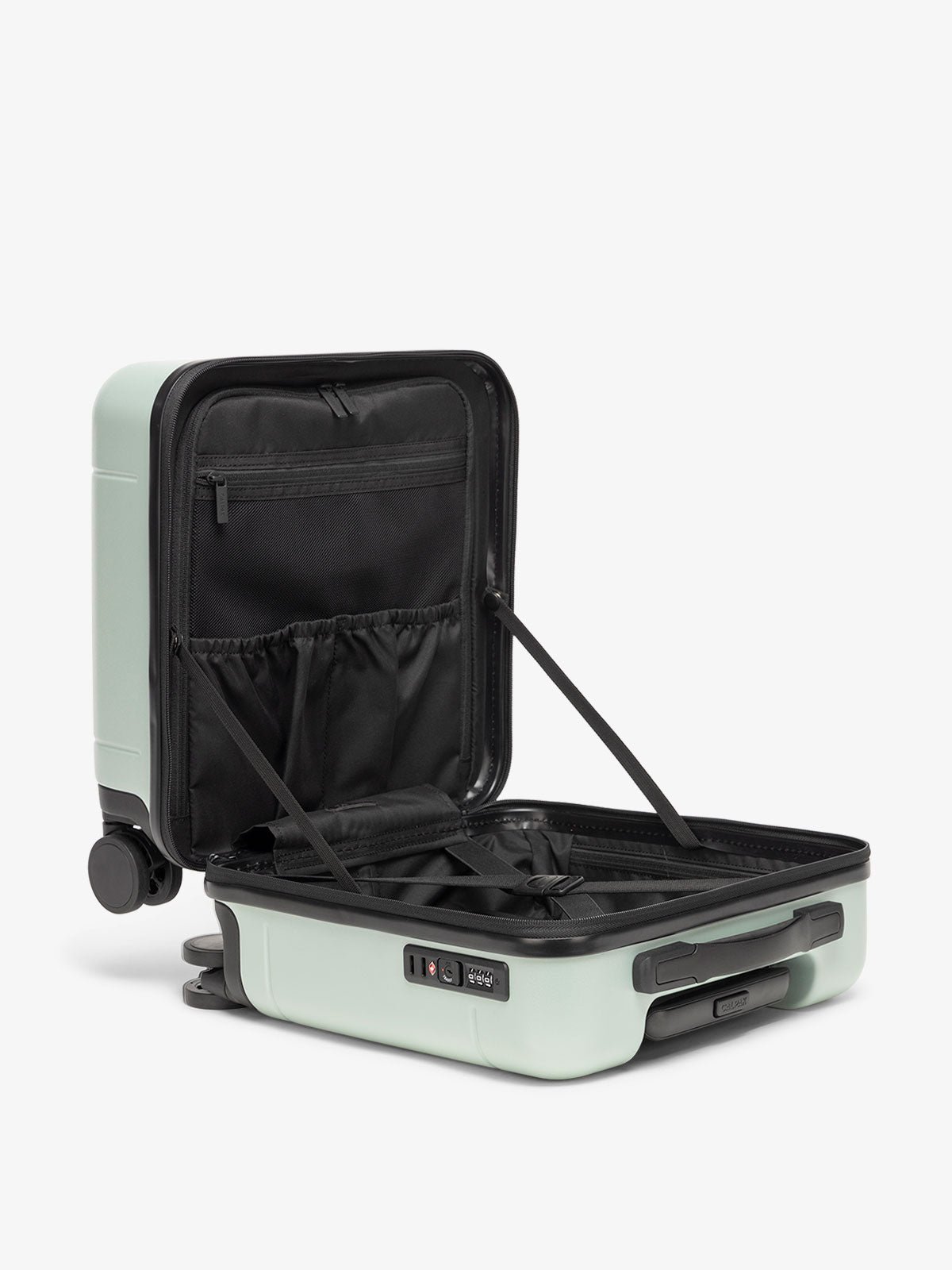 Hue mini luggage bag compartments and compression straps