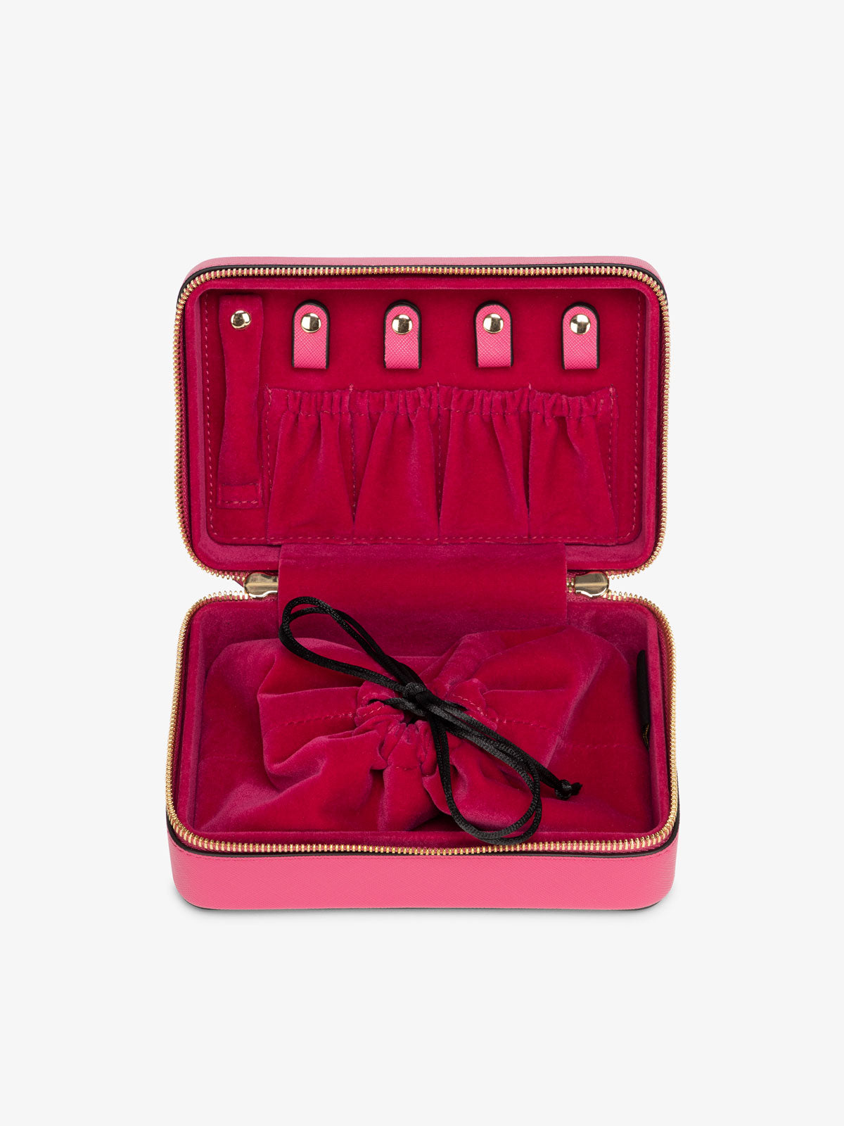 travel zippered jewelry box for women in pink dragonfruit