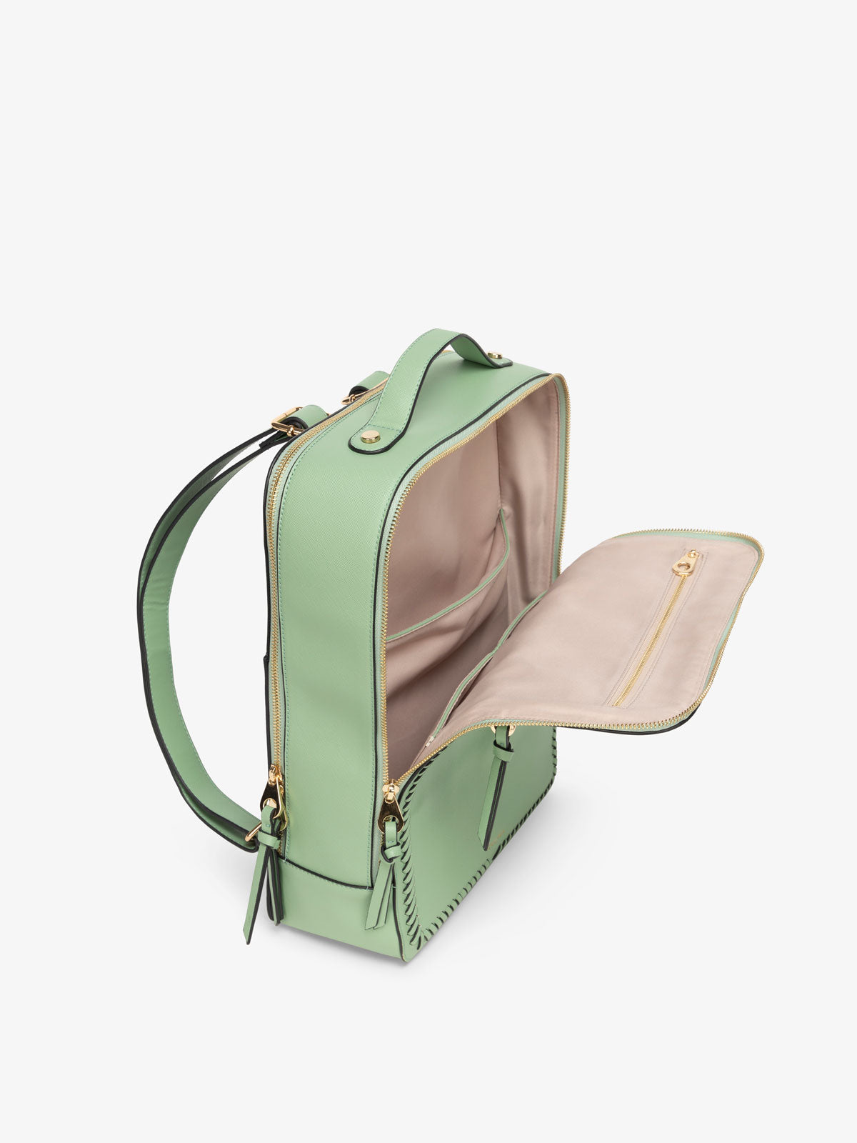 Kaya laptop backpack top view in green honeydew