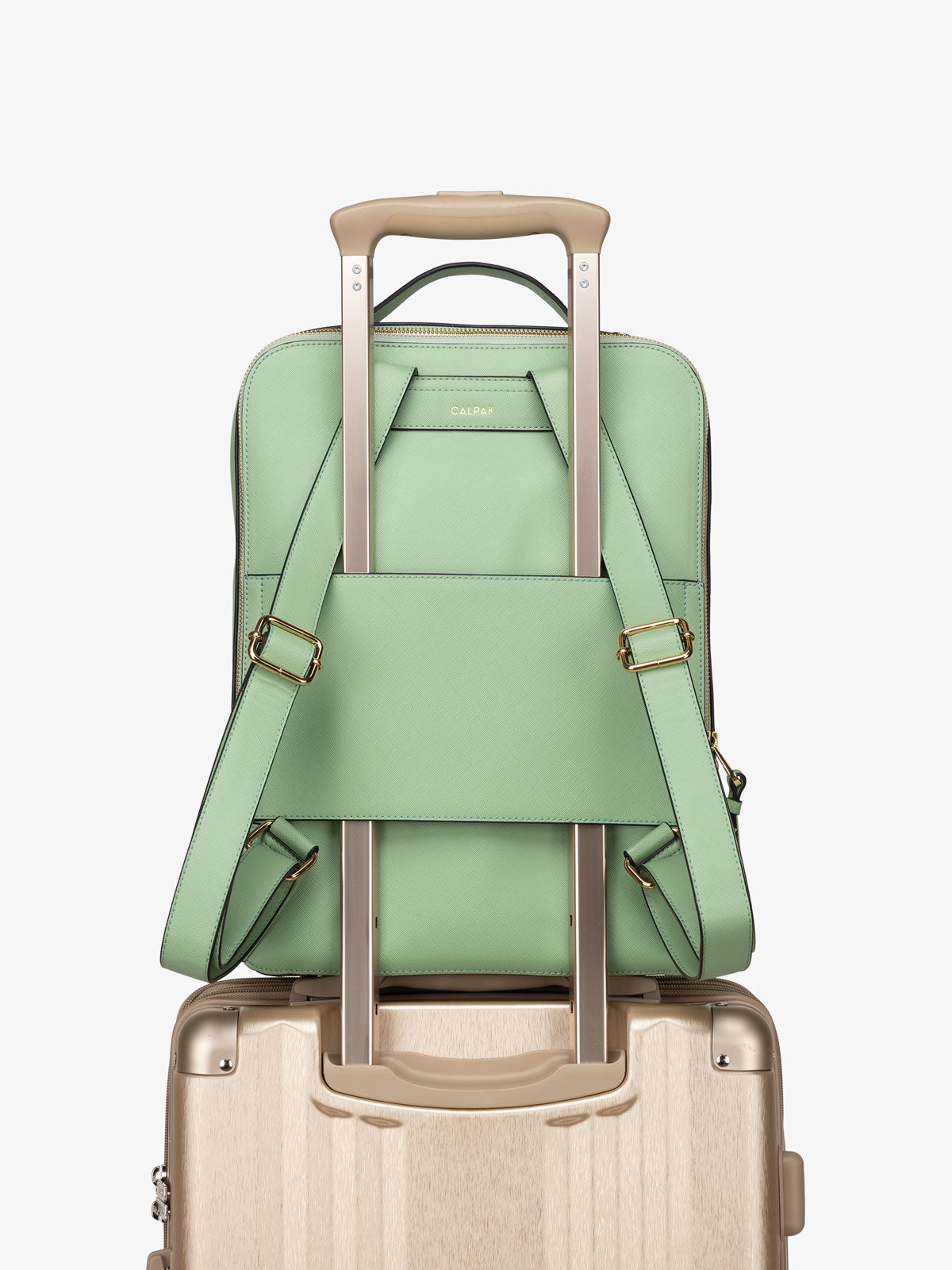 Kaya laptop backpack with luggage trolley sleeve in green honeydew