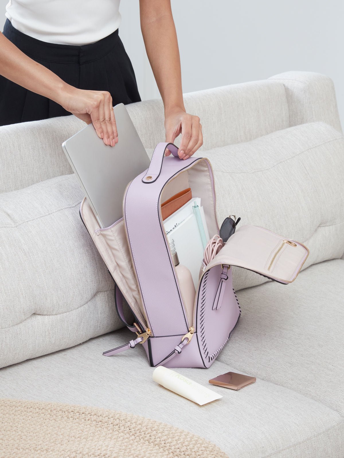 lavender purple CALPAK Kaya Laptop Backpack for 15 inch laptop