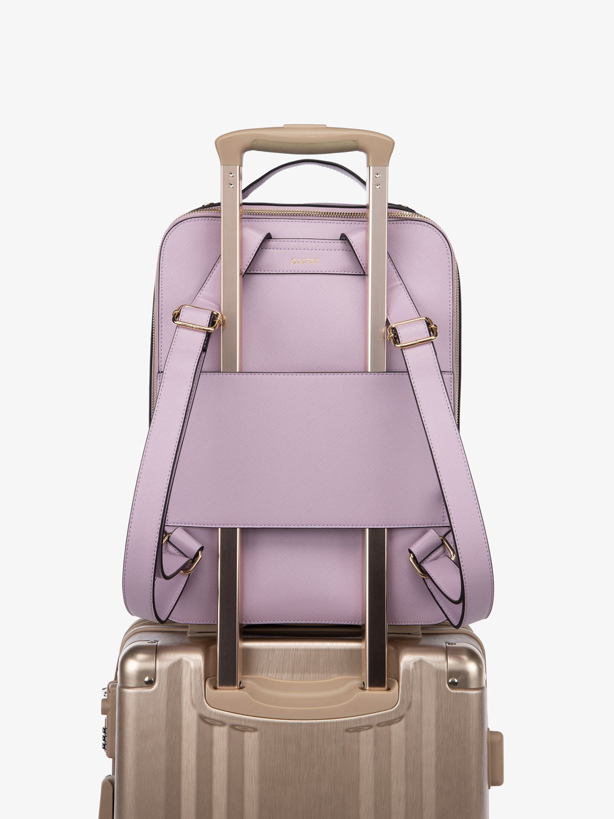 purple lavender CALPAK Kaya Laptop Backpack with trolley sleeve for travel
