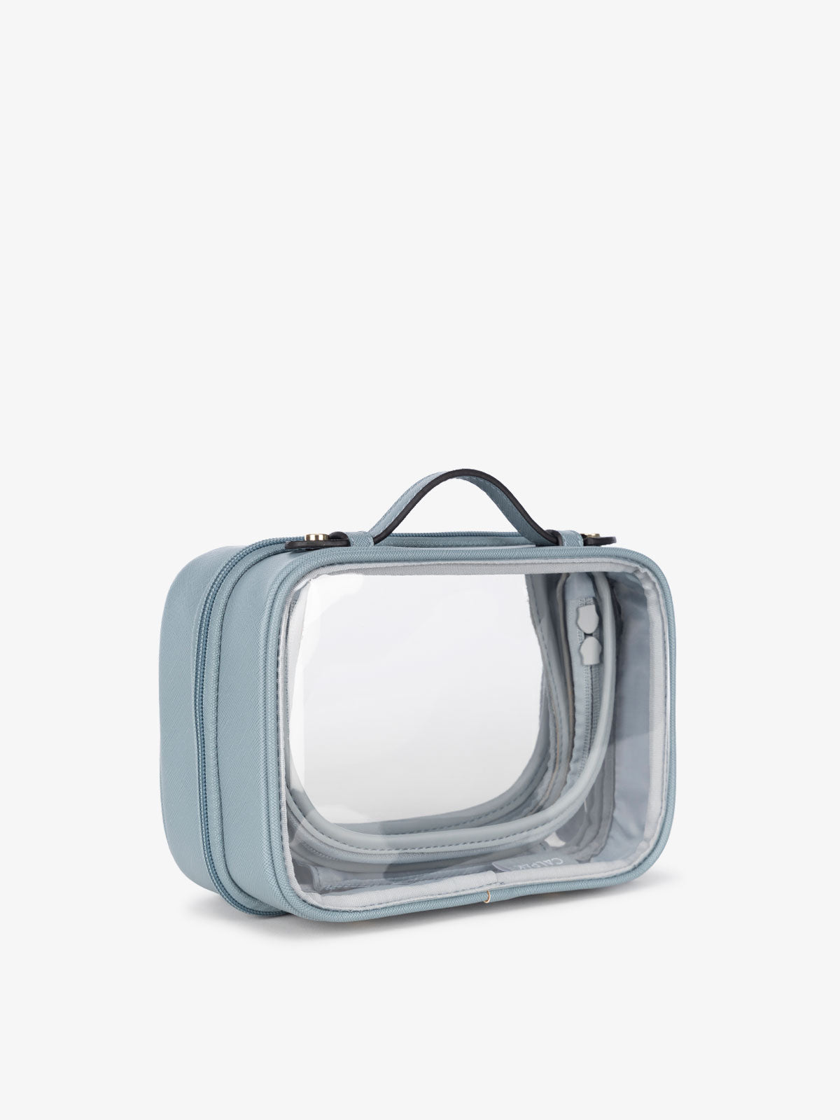 CALPAK mini transparent cosmetics case with handles in blue
