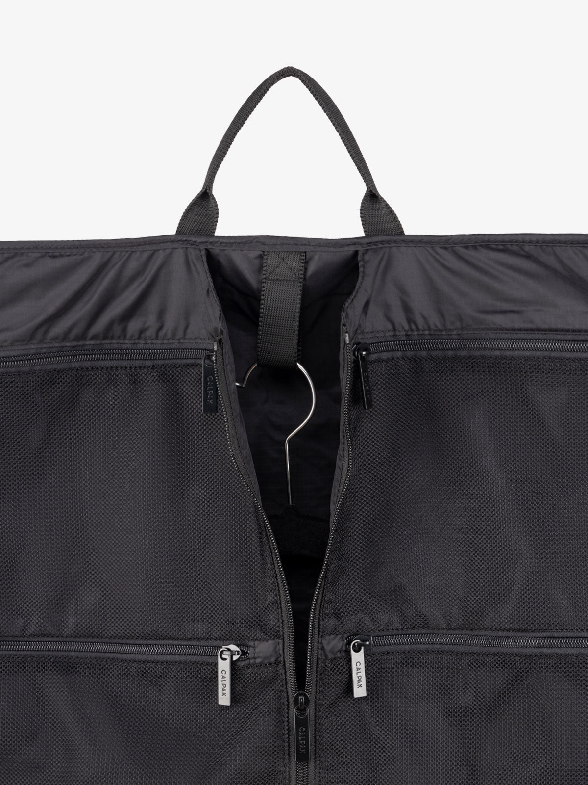 CALPAK garment bag with mesh pockets in black