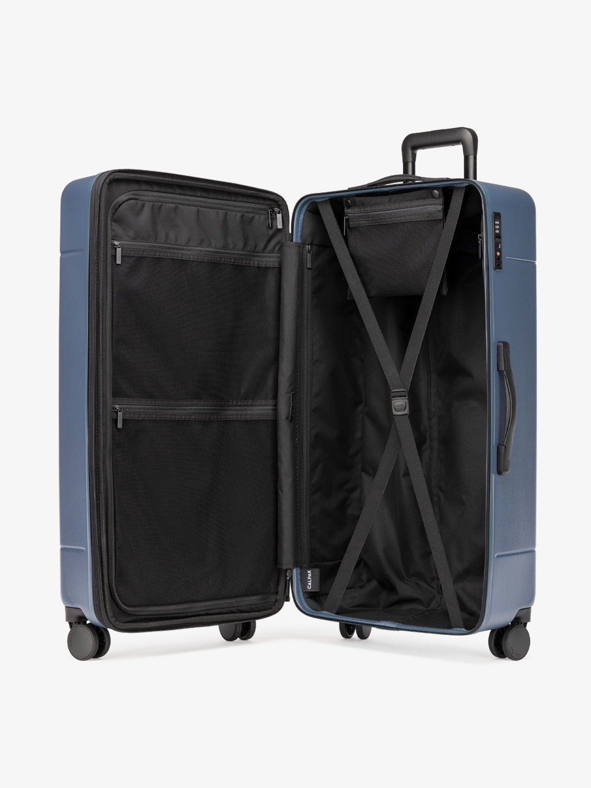 interior of Hue 31 inch hard side polycarbonate trunk luggage in atlantic blue