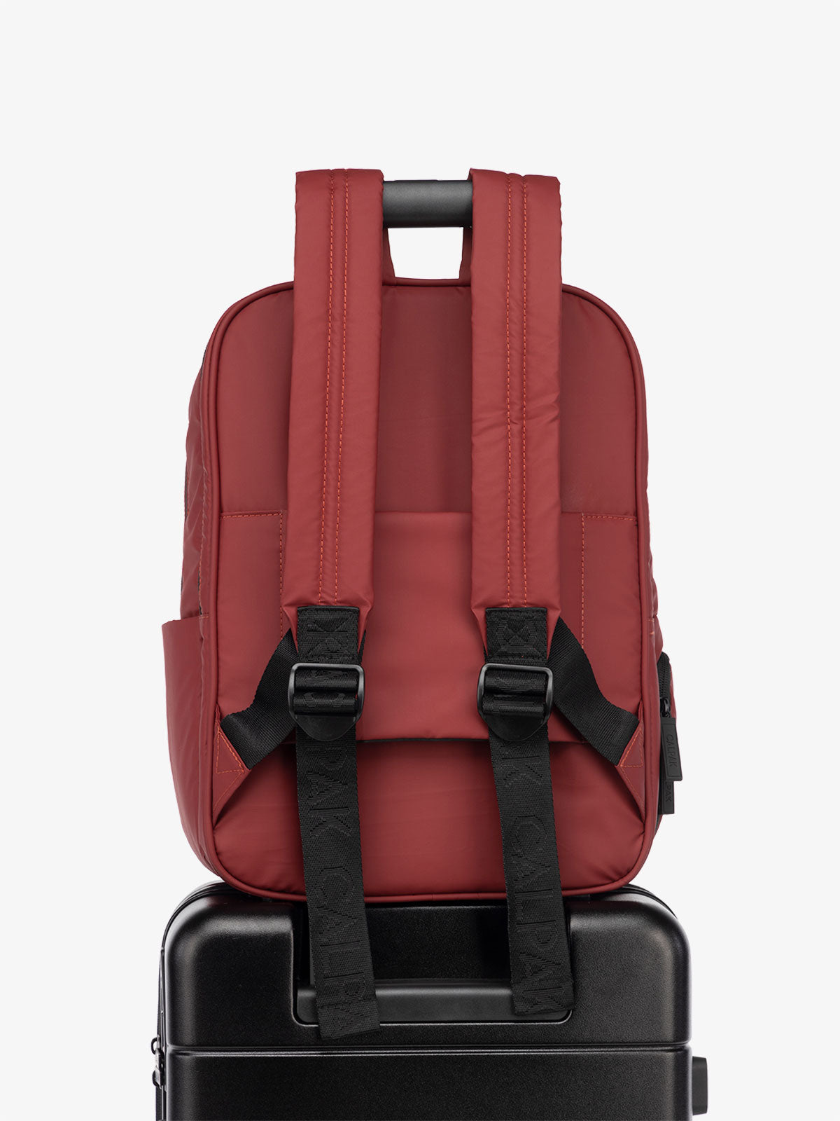 CALPAK Luka Laptop Backpack with luggage sleeve in merlot