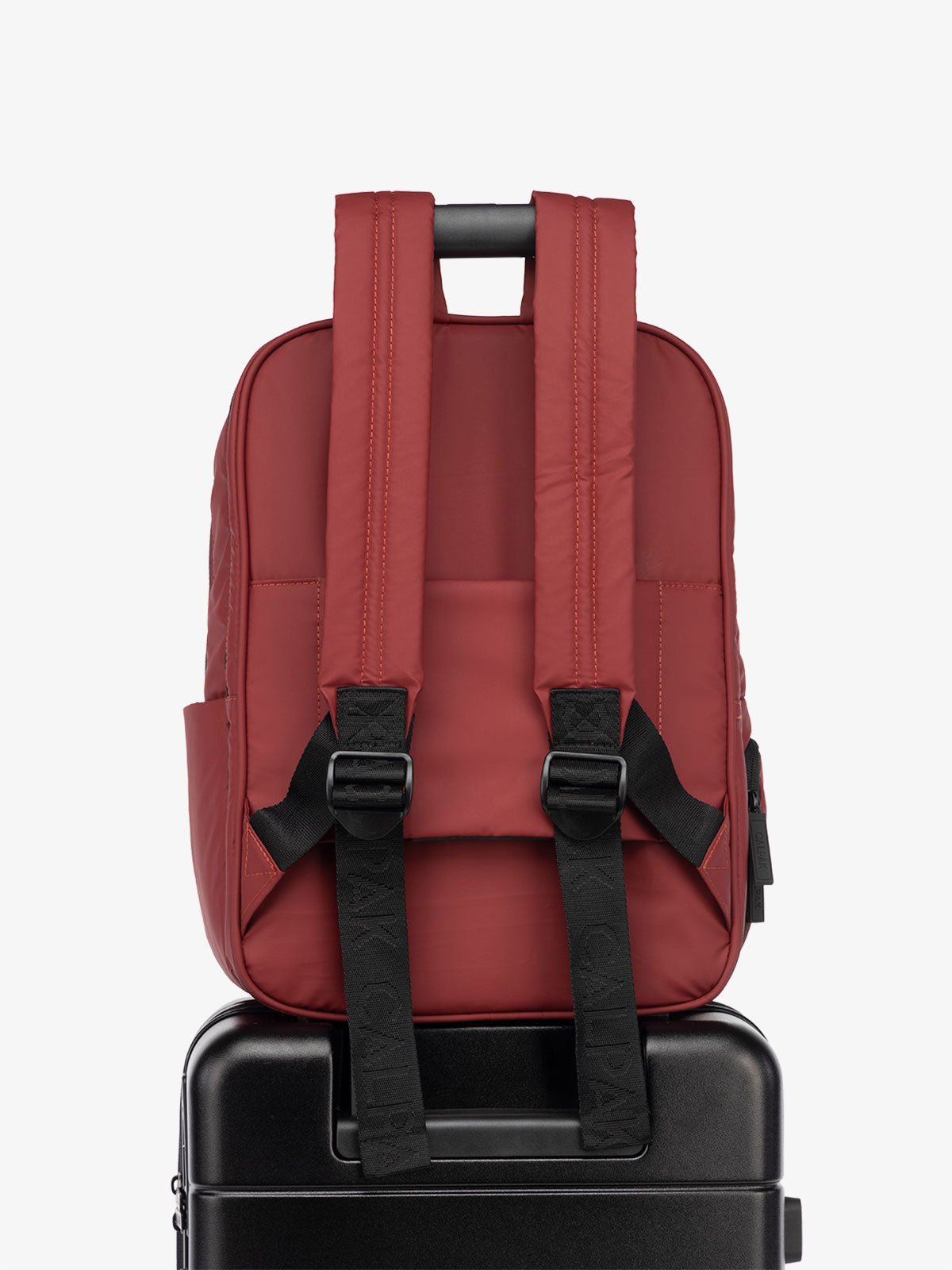 CALPAK Luka Laptop Backpack with luggage sleeve in merlot