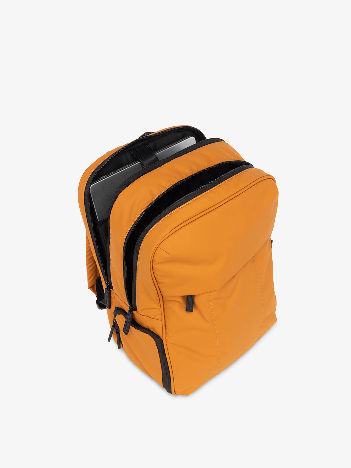 CALPAK Luka Laptop Backpack compartments in pumpkin