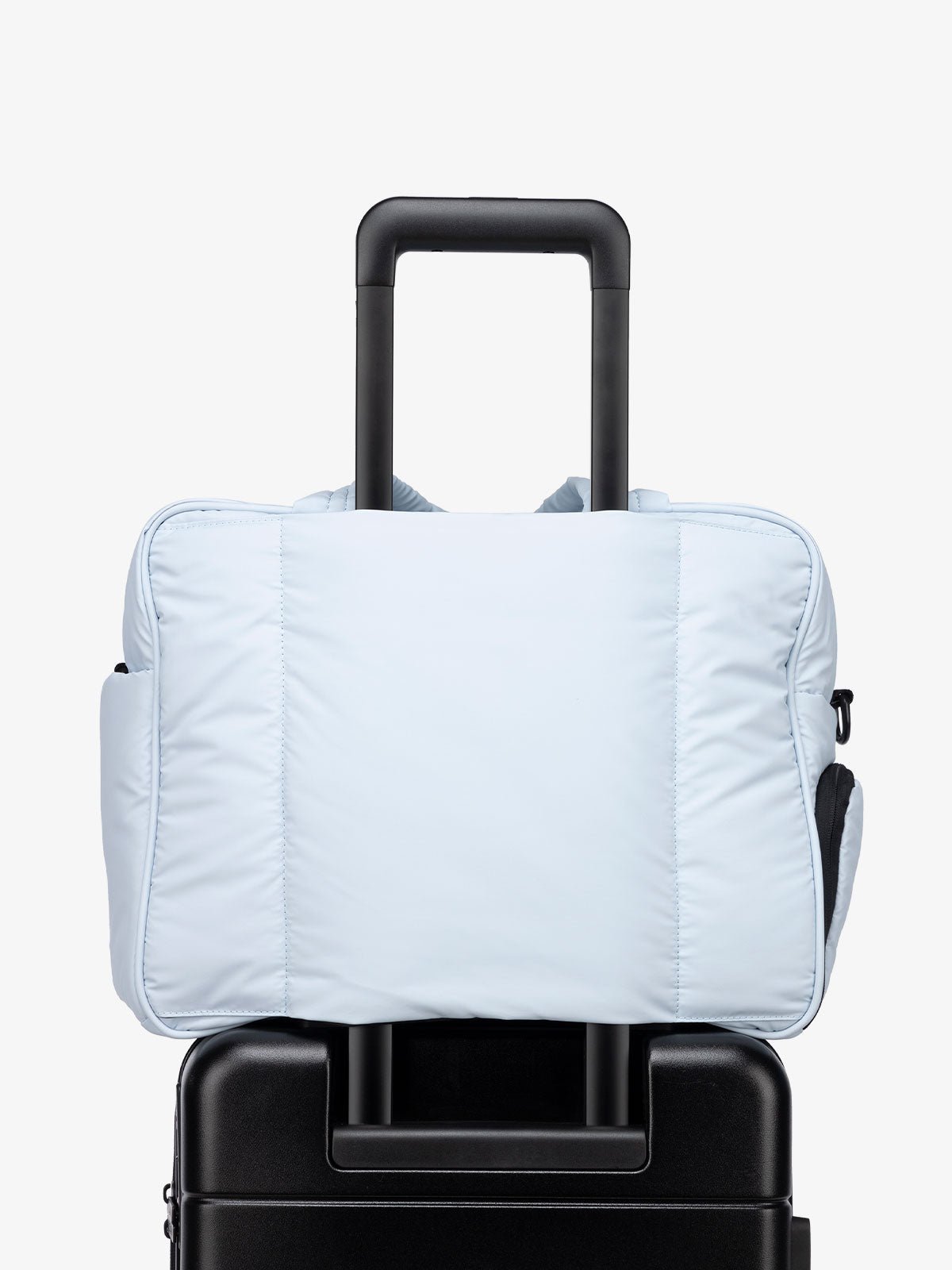light blue duffle bag for travel with luggage trolley sleeve